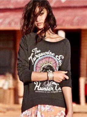 Spell Turquoise Stone Hunter Sloppy Joe Pullover Sweater, Sm, Rare! EUC!